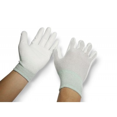 Găng tay phủ PU lòng màu xám Size M (Viền xanh)
